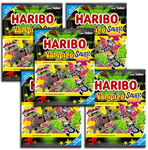 5 er Pack Haribo Vampire sauer 5 x 175g Saures Fruchtgummi mit Lakritz