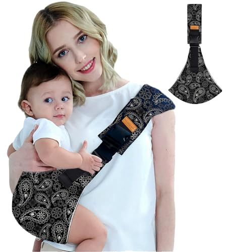 DAVBNM Baby Sling Carrier Toddler Sling, Baby Side Carrier with Thick Shoulder Straps-Adjustable, for Newborn Infant Toddler 3-36 Months, Breathable and Comfortable (Black-2, One Size)