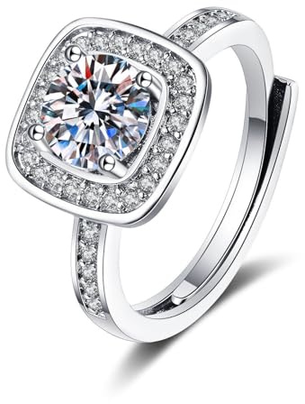 KnBoB Ring Hochzeit Damen 18 Karat 750 Weiß Gold Elegant Verstellbar Rund Labor Diamant Ringe Größe 52 (16.6)