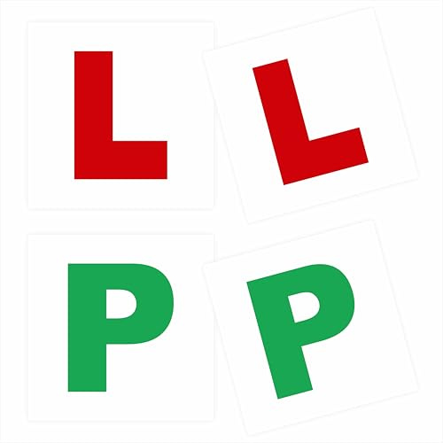Self Adhesive L & P Plates Stickers Pack of 4 – PVC Learner & Probationary Driver Plates 180 x 180 mm – Weatherproof & Removable