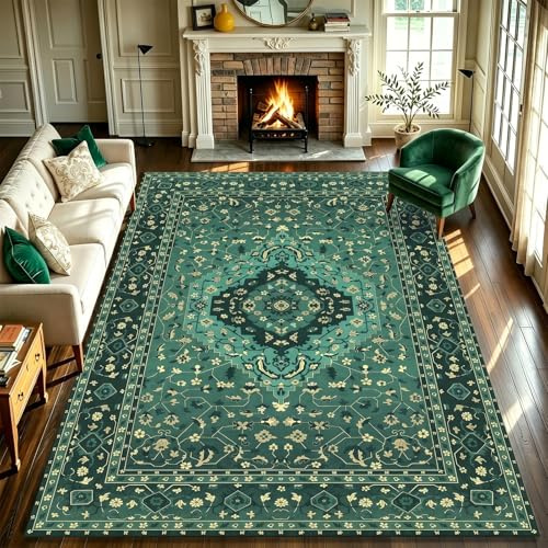 WUTONG Teppich 180x250 cm Grün, Großer Wohnzimmerteppich Waschbar, Kurzflor Modern Abstract Teppich mit TPR-Rücken für Lounge