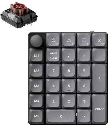 Keychron K0 Max Kabelloser Numpad, Low-Profile, programmierbar mit QMK/Launcher, 2,4 GHz & Bluetooth 5.3, 1000 Hz Abtastrate, mit Drehknopf, Hot-Swap-fähig, RGB, für Windows/Mac, braune Schalter