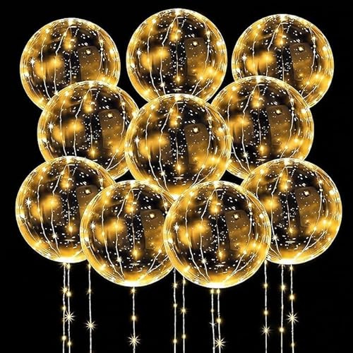 Leuchtende Luftballons, l Luminous Balloons 1 Packungen 10 Stück, LED-Lichterketten, Bobo-Luftballons mit 3 m Langen Lichtern für Geburtstag, Hochzeit, Valentinstag, Weihnachtsfeier, Dekoration warm