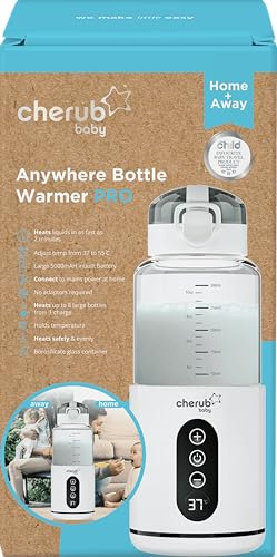 Cherub Baby Anywhere Portable Baby Bottle Warmer | 300ml Cordless Travel Milk Warmer with Borosilicate Glass | Fast Rechargeable Battery-Operated Baby Bottle Heater