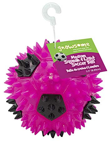 Gnawsome 3.5” Squeak & Light Soccer Ball Dog Toy - Medium, Cleans Teeth and Promotes Dental and Gum Health for Your Pet, Colors will vary