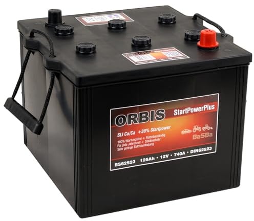 LKW-Starterbatterie 12 V 125 Ah Nato 6TN DIN 62523 – robuste Nassbatterie mit 740 A, gefüllt & geladen, einbaubereit für LKW, Nutzfahrzeuge, Traktoren & Busse | Orbis BS62523