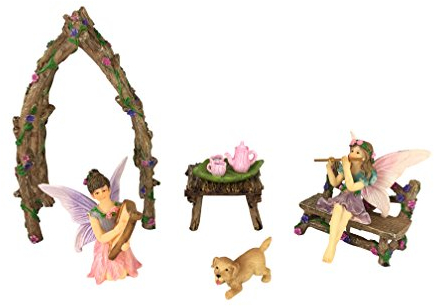 GlitZGlam Musikalische Schwestern Miniaturfeenset - 7-teiliges Miniaturfeen-Gartenzubehör
