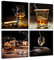 pyradecor Zigarre Wein Whisky Kunstdruck auf Leinwand Art Wand Still Life Bilder Gemälde für Küche Bar Pub Home Dekorationen 4 Stück Modern gespannt und gerahmt fertig zum Aufhängen Giclée-Artwork