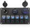 Marine Boat Blue Rocker Switch Panel 6 Position 12 Volt Socket+ Dual USB Charger (2.1A+1A)+ Digital Voltage Display Meter Water-Resistant Aluminum Plate with 6 Gang Control On Off Switches
