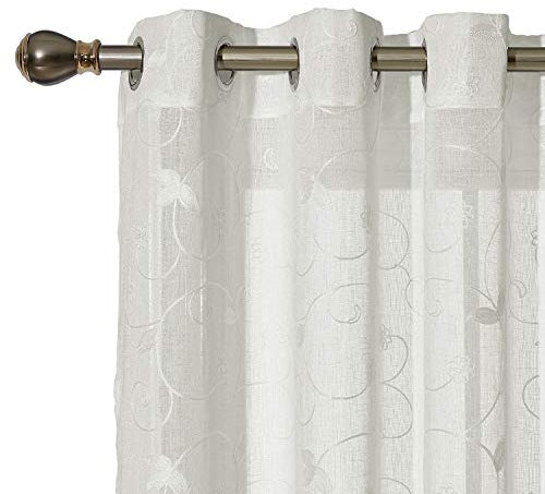 Deconovo Voile Vorhang mit Ösen Transparent Gardinen Ösenvorhang mit Mustern Dekoschal Luftig Gardinenschal Halbtransparent Lichtfilterung, 245x140 cm, Creme, 2er Set