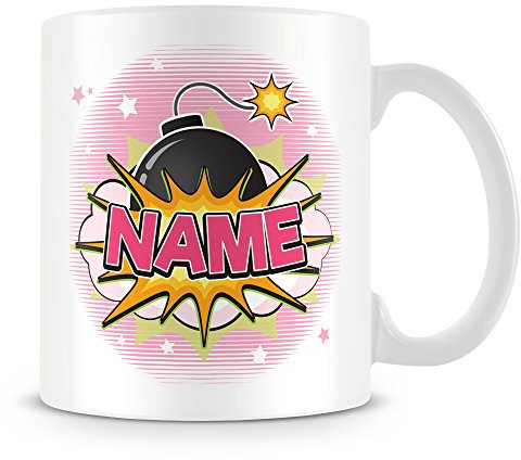 Personalised Mug - Add Name - Comic Design - Ideal Mug for Work or Gift - Pink