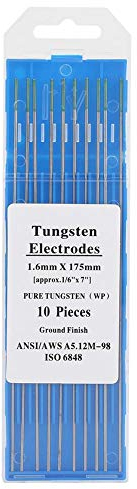 10Pcs Électrodes de Tungstène WP Pointe Verte pour Soudage Tig AC, 1.0/1.6/2.0/2.4/3.2mm Électrodes de Tungstène Professionnel(1.6mm*175mm)