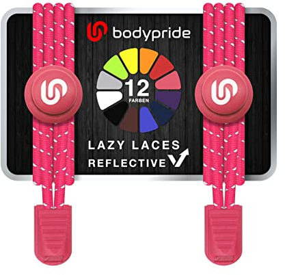 BODYPRIDE Premium Lazy Laces [ 12 Farben ] Elastische Schnellverschluss - Schnürsenkel ohne Binden | Schnellschnürsystem mit Reflektoren für Sport, Marathon, Triathlon, Kinder, Senioren | 120 cm