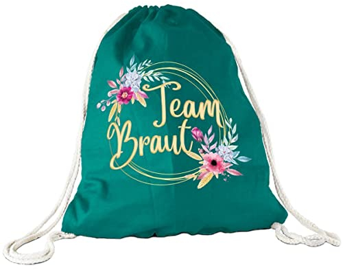 Tassendruck Stoffbeutel - Team Braut Blumenkranz - Junggesellinnenabschied/JGA/Party/Spaß/Rucksack/Turnbeutel/Gym-Bag - Türkis 10 Stück