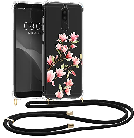 kwmobile Custodia Compatibile con Huawei Mate 10 Lite Cover - Back Case in Silicone TPU - Protezione Smartphone con Cordino - rosa/bianco/trasparente
