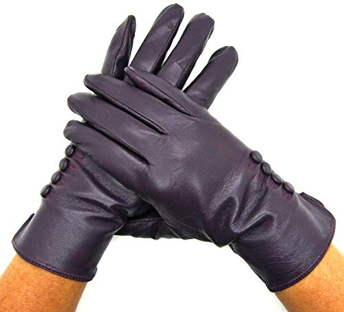 Damen Neu Premium Qualität Super Weich Handschuhe Echtleder - Lila, L
