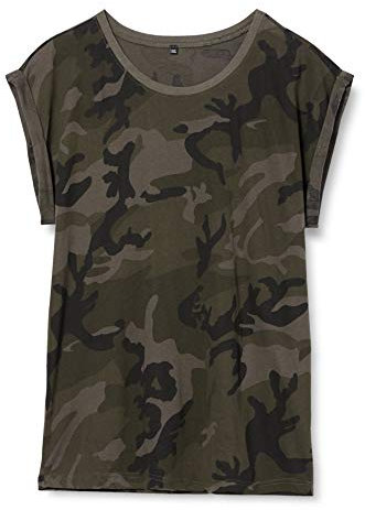 Build Your Brand Femme By112-ladies Extended Shoulder Camo Tee T-Shirt, Motif Camouflage Foncé, L EU