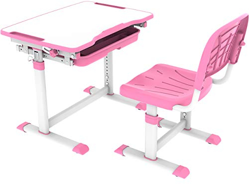 CUBBY Sorpresa Pink Schülerschreibtisch neigungsverstellbar, Kinderschreibtisch höhenverstellbar, Schreibtisch für Kinder mit Stuhl, Rosa, 670x470x545-762 mm