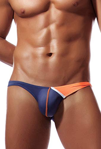 Newsywell Bikini da uomo in seta di ghiaccio, vita bassa, traspirante, morbido, slip intimo, Viola e blu., Large