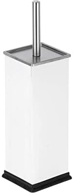 Optimal Products 5L Pedal Bin Slim Lid Soft Close Brush Holder Home Office Waste Paper Dustbin (WHITE BRUSH ONLY)