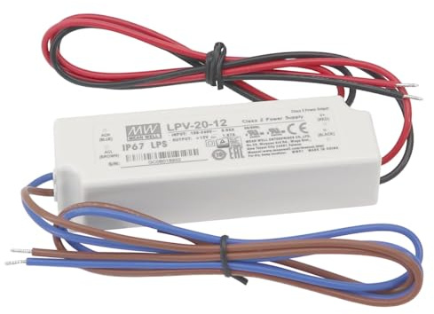 WITTKOWARE LPV-20-12 LED-Netzteil 12V DC 1,67A | 20W Schaltnetzteil IP67 wasserdicht | Konstantspannung für LED, Kameras & Outdoor | extra Lange 60cm Kabel