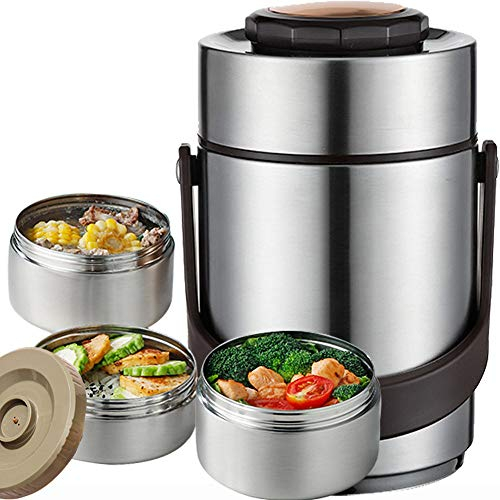 Genric 2.3L Boîte à déjeuner Isotherme en Acier Inoxydable, Boîtes Alimentaires Isothermes Repas Chaud, Bento Lunch Box pour Adultes, Thermos Alimentaire pour l'école, Voyages en Plein air,Silver