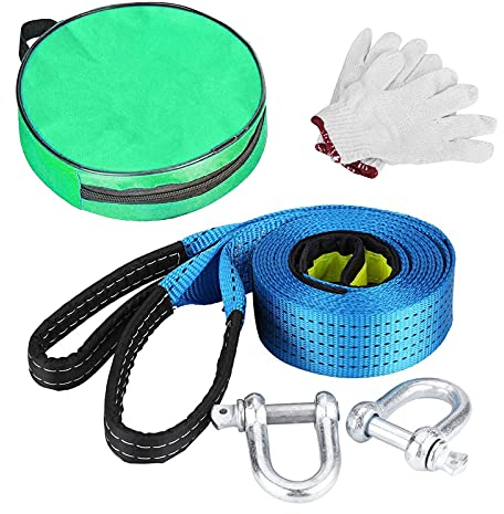 5M 8T Corda Traino Fuoristrada Kit Traino Cinghia Nylon Auto Fune di Traino di Recupero Cintura da Traino Rimorchio di Resistente con Ganci di Sicurezza Strisce Riflettenti