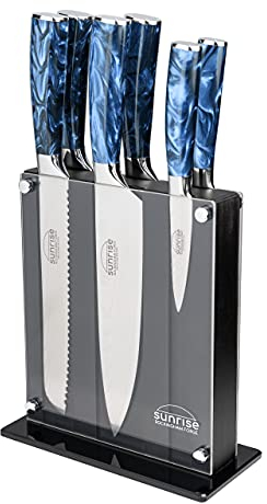 Rockingham Forge Sunrise Collection 7-Piece Kitchen Set - Stainless Steel Blades, Resin Handles - Chef, Carving, Bread, Boning, Utility, Paring Knives