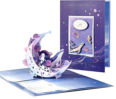 3D-Pop-Up-Karten, Pop-Up-Geburtstagskarten, Universum, Stronauten, Mond, Planet, Karte zum Geburtstag, Jahrestag, Dankeskarte für ihn, Jungen, Mädchen, Kinder, Erwachsene, 15,2 x 20 cm (lila)