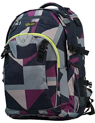 Wheel-Bee Schulrucksack Generation Z, Design: Puzzle, LED Licht für Sicherheit und Sichtbarkeit, trendiger Backpack, USB Port, Kopfhörer-Ausgang, viele Fächer, 950028