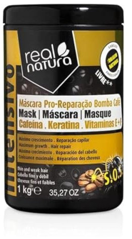 Real Natura - Salzfreie Pro-Reparaturmaske Bomba Café - 1kg - Intensive Pflege für geschädigtes Haar