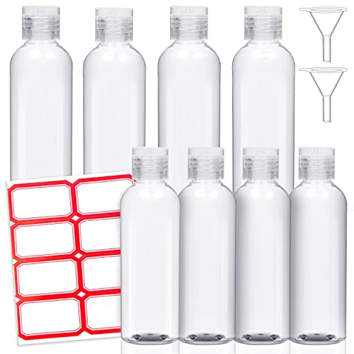 Liftroad Flacon Voyage – 8 Bouteilles 100ml Vides en Plastique Transparent – Kit Voyage Flacons avec 2 Entonnoirs & 8 étiquettes autocollantes pour Bagages à Main, Liquides, Cosmétiques