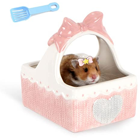 xixi-home Sand Bath for Syrian Hamster Dwarf Hamster Bathroom with Handle,Large Hamster Sand Bath with Sand Shovel Sand Bath House for Gerbil Dwarf Guinea Pig Rat Small Animal (Pink)