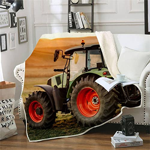 RFFLUX 3D Traktor Kuscheldecke 150x200cm Warmer Winter Weich Bauernhof Mähdrescher Decke Microfaser Sherpa Wohndecke Flauschige Couchdecke für Erwachsene Weihnachten Geschenk Blanket