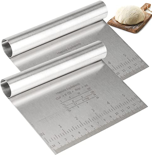 2 Pièces Spatule Raclette Grattoir,Coupe Pate Boulangerie,Corne patisserie Acier Inoxydable avec échelle de Mesure, Ustensiles de Inox Pâtisserie Spatule pour Cuisine