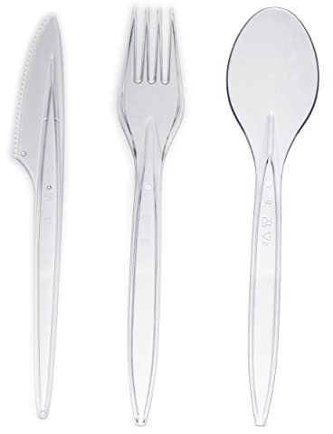 Commerline 150 Stück Plastikbesteck Set | 50 Löffel & 50 Gabeln & 50 Messer Set | Mehrweg & Robust | Wiederverwendbar Spülmaschinenbeständig gemäß (50 Löffel & 50 Gabeln & 50 Messer)
