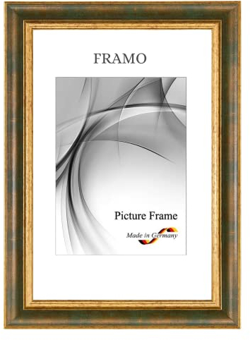 FRAMO N°48 Cadre photo baroque 60 x 90 cm en bois massif | Marron foncé doré | Cadre en bois rétro vintage antique avec vitre en verre synthétique incassable et crochets en métal