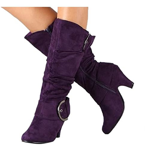 Winterstiefel Damen Overknees Stiefel mit Absatz Stilettos Plateau Leder Cowboystiefel Elegant Kniehoch Langschaft Hohe Stiefel Cowboy Boots Lang Stiefeletten Winterschuhe Damenstiefel
