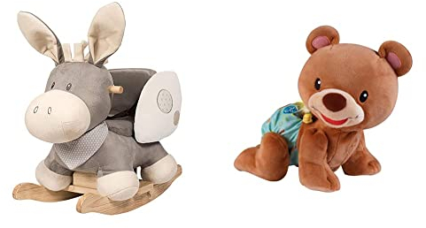 Nattou Schaukeltier Esel Cappuccino, 10-36 Monate, 60 x 39 x 50 cm, Beige & VTech Baby Krabbel-mit-Mir-Bär – Interaktives Plüschtier, das alleine krabbelt, zählt, spricht und singt