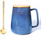 Cteahrow 700 Ml Keramik-Kaffeetasse, große Teetasse Mit Deckel und Löffel für Kakao, Cappuccino, Latte, Müsli, spülmaschinenfest, mikrowellengeeignet(Himmelblau mit Deckel)