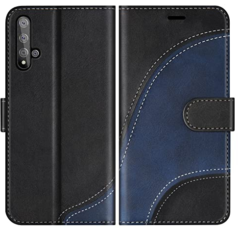 BoxTii Cover per Huawei Nova 5T / Honor 20, Custodia in PU Pelle Portafoglio per Huawei Nova 5T / Honor 20, Magnetica Cover a Libro con Slot per Schede, Nero