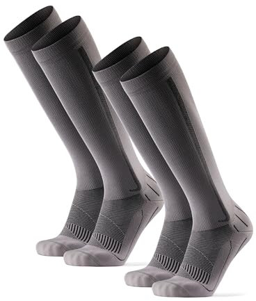 DANISH ENDURANCE 2 Paar Kompressionsstrümpfe, Sport Kompressionssocken, 21-26 mmHg, Unisex, für Herren & Damen, Grau/Schwarz, 43-47