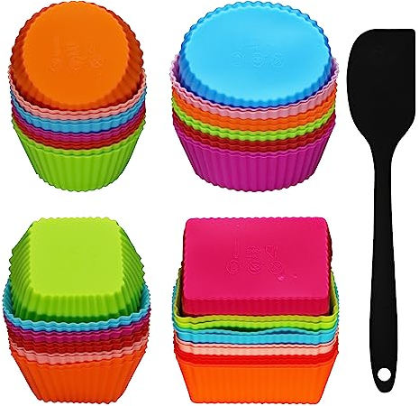 48 Pezzi Stampo per Muffin in Silicone, Pirottini per Muffin Riutilizzabili, Silicone Fodera del Bigné Cuocere Stampo per Dolci, Coppette Cupcake, Friggitrice ad Aria Teglia,Cupcake