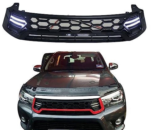 Kühlergrille Front Bumper Grille für Toyota Hilux Revo 2015 2016 2017 2018 2019 2020 Car,Black with LED