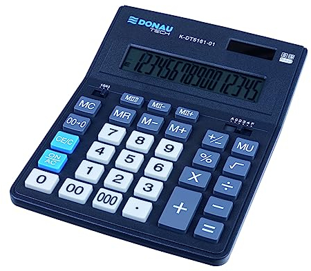 DONAU TECH Tischrechner / 16-Stellig Anzeige/ 20,1 x 15,5 x 3,5 cm/Schwarz/Rechner Dual-Power Solar - Batteriebetrieb/Kompaktes Design