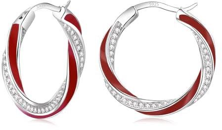 HEEYA Boucles d’oreilles créoles Argent sterling 925 or blanc pour femmes plaqué or 18K avec zircons Hypoallergéniques argent/or rose/or/bleu/blanc/noir/rouge 22MM