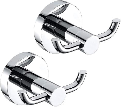 Alongen 2PCS Bathroom Towel Hooks,Stainless Steel Brass Chrome Double Door Hooks, Wall Mount Screw Fixed Coat Hanger in Kitchen or Bedroom