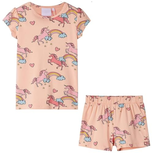 vidaXL Kinderpyjama Kurzen Ärmel Pyjama Set Kinder Schlafanzug Nachtwäsche Hellorange