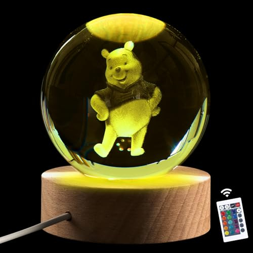 8CM 3D LED-Kristallkugel Lampe mit Holzsockel, 16 Farben Dimmbare LED-Kristallkugel Lampe mit Fernbedienung, Figuren Nachtlicht Dekoration, Geburtstagsgeschenk für Jungen Und Mädche
