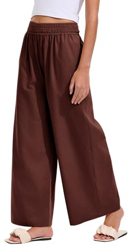 Les umes Pantalon Lin Femme Large Haute Taille Cheville Taille Élastique Ample Été Décontracté